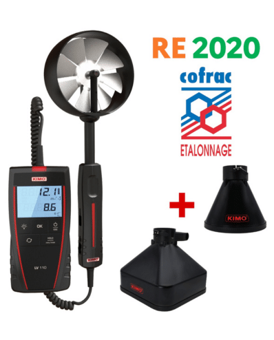 kit thermo anémomètre à hélice lv110s avec 2 cônes de débit conforme re2020